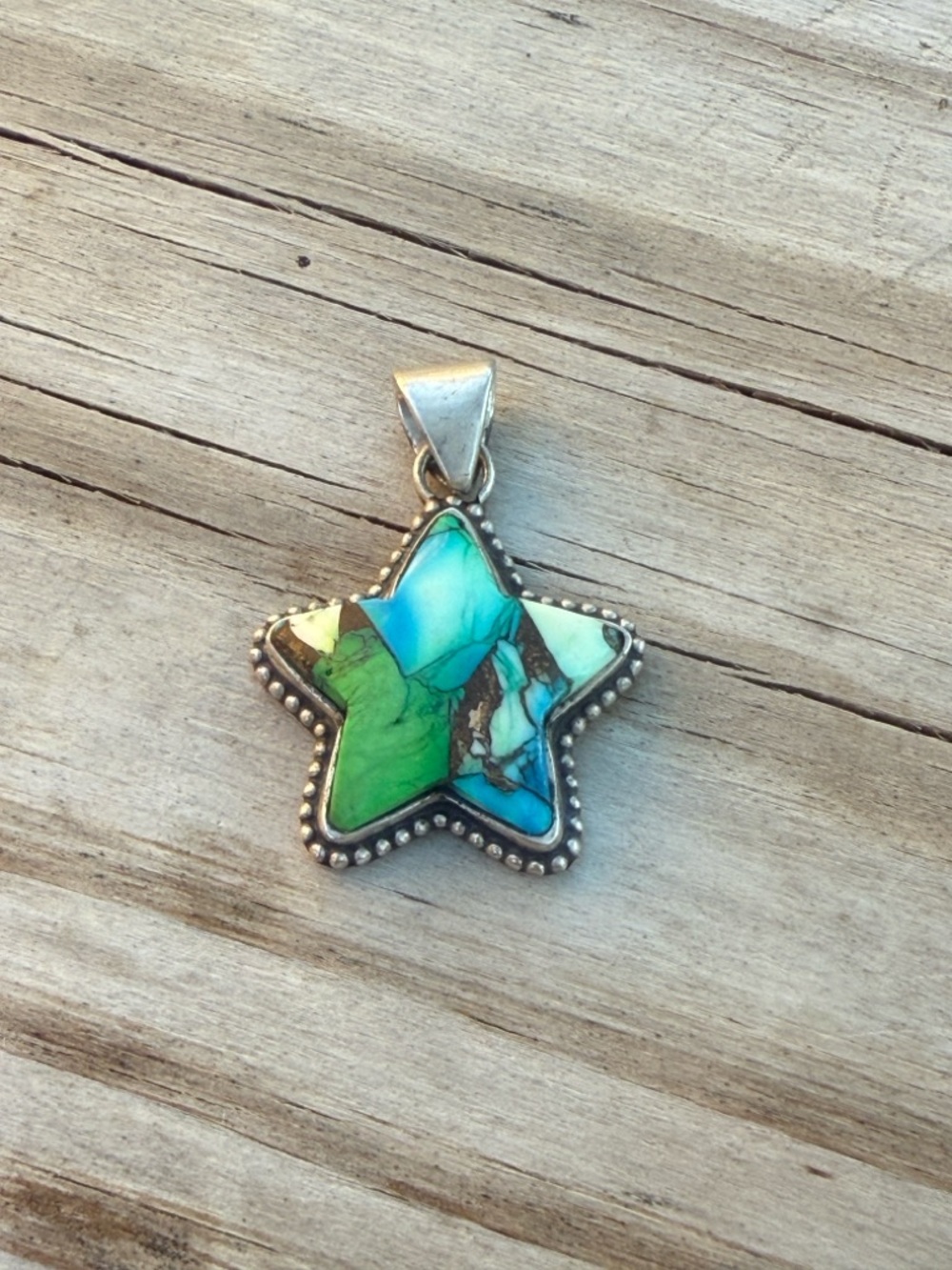 Turquoise Sonora Hills STAR pendant set in 925. full silver back  Pendant only